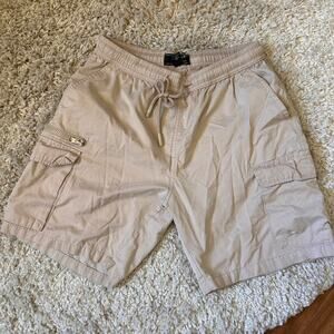 Tan and cream cargo shorts